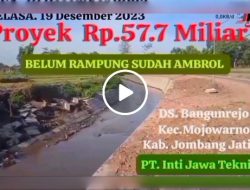 Proyek PT Inti Jawa Teknik Rehabilitasi Jaringan Irigasi di Gondek Mojowarno – Jombang senilai Rp 57,7 M Ambrol